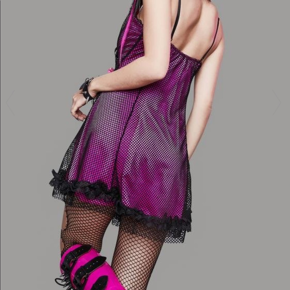 NWT Widow Magenta Faithfully Doomed Fishnet Dress